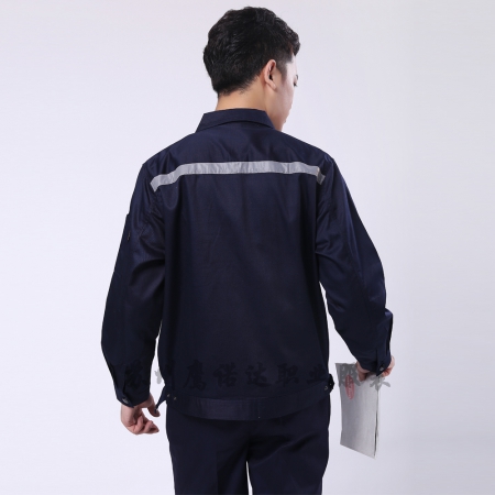 藏青拼米色滌棉線卡五金塑膠廠工作服AC090-WJ