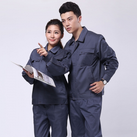 深灰滌棉紗卡機(jī)械加工工作服AC075-JX